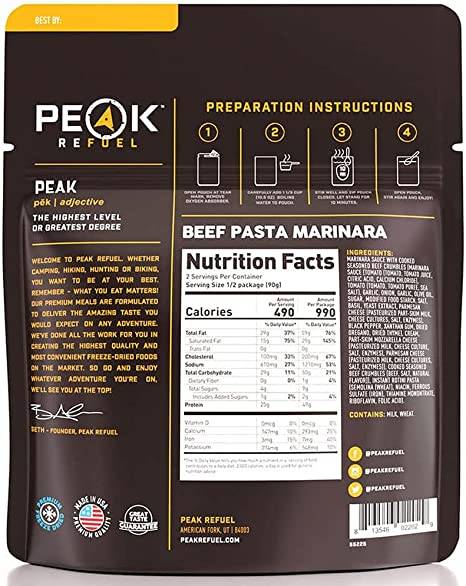 Peak Refuel Beef Pasta Marinara – 2 Servings