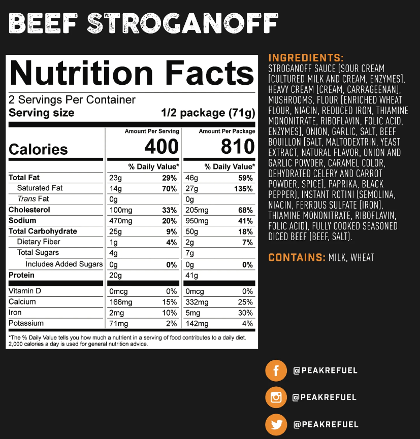 Peak Refuel Beef Stroganoff – 2 Servings